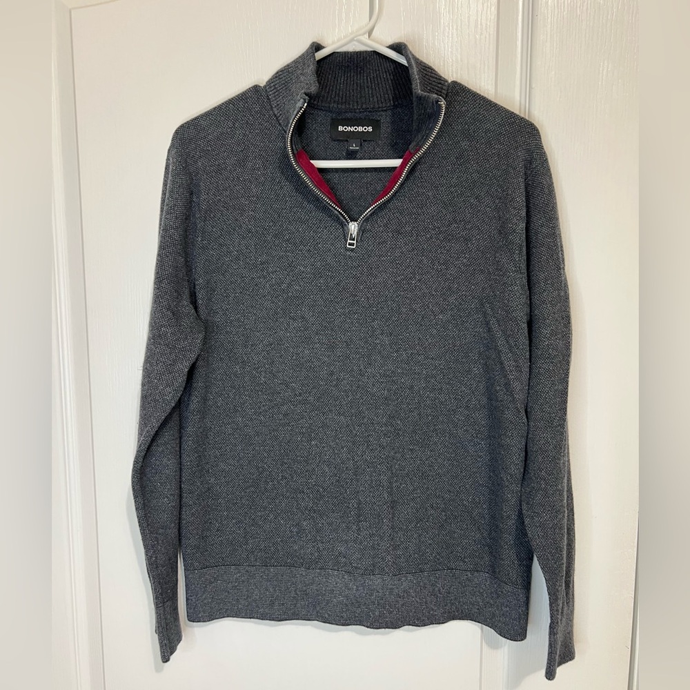 Bonobos 1/4 Zip Charcoal Gray Sweatshirt Mock Turtleneck sweater size L